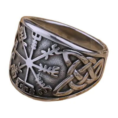 Anillo Vegvisir Brújula Vikinga y Nudo Celta, Acero Inoxidable