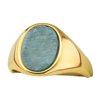Herren Siegelring mit blauem Stein, Goldfarben Edelstahl