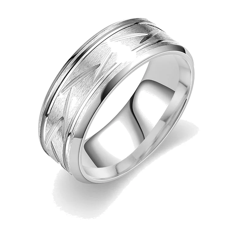 Anillo de Banda Geométrica con Acabado Cepillado, Acero Inoxidable