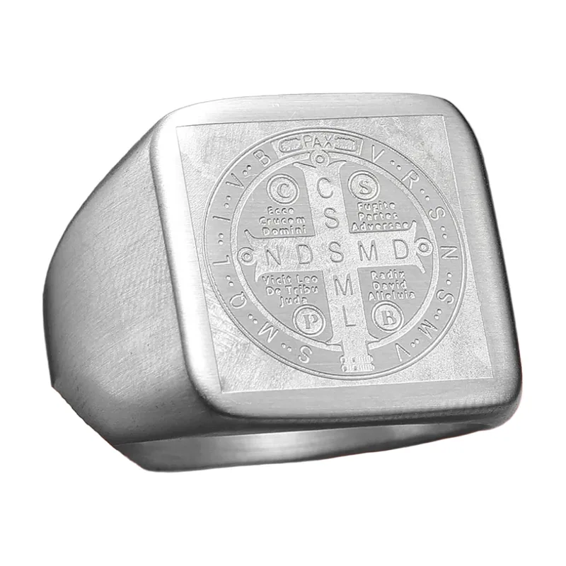 Chevalière avec Médaille de Saint Benoît, Acier Inoxydable