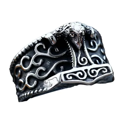 Bague Corbeau Viking aux Motifs Nordiques, Acier Inoxydable