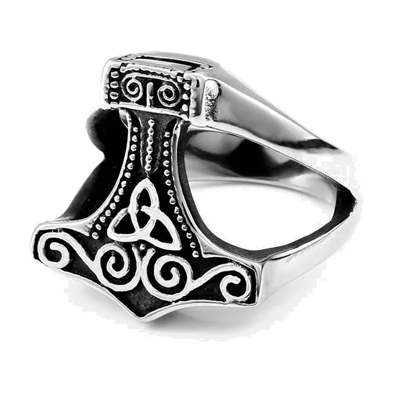 Mjölnir Thors Hammer Ring mit nordischen Runen, Edelstahl