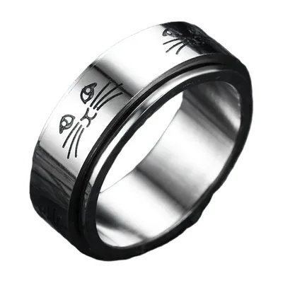 Anello Spinner Rotante con Motivi Gatti e Stelle, Acciaio Inossidabile