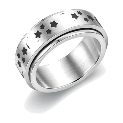 Herren Spinner-Ring mit Mond und Sternen, Edelstahl