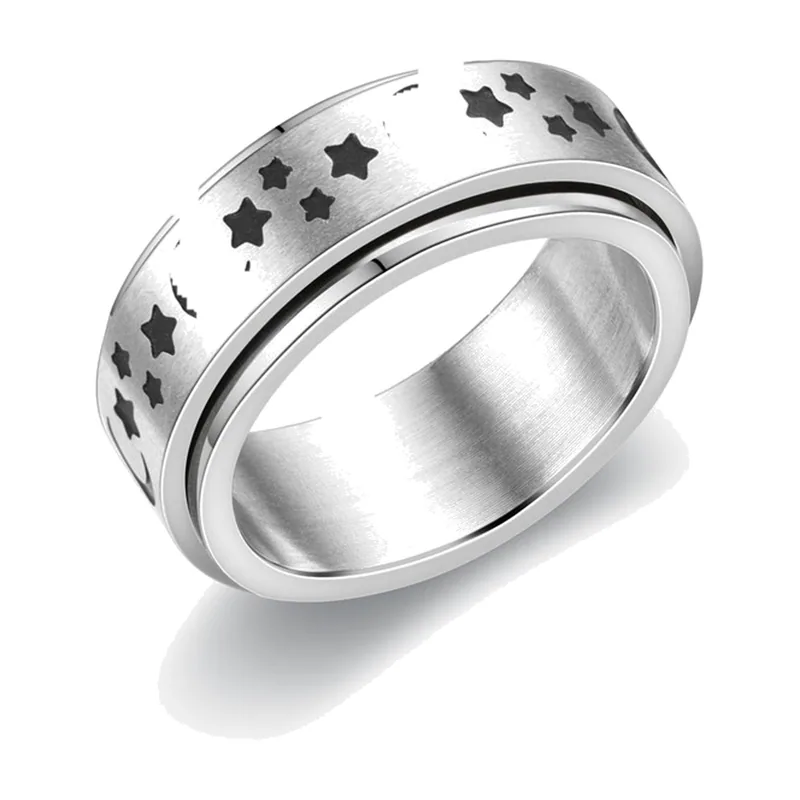 Bague rotative Lune et Étoiles, Acier Inoxydable