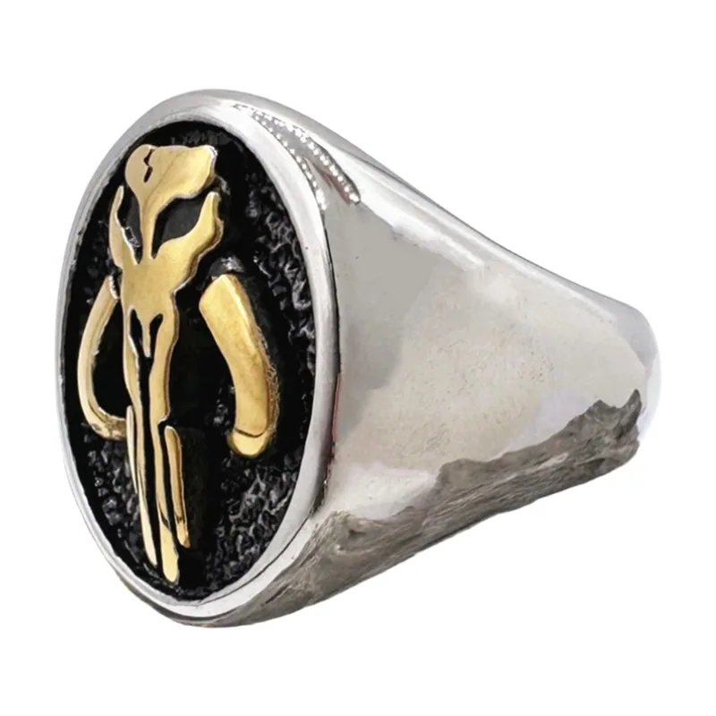 Herren Siegelring mit goldenem Emblem und schwarzem Hintergrund, Edelstahl