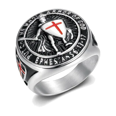 Anello Siginetto Cavalieri Templari con Croce Rossa, Acciaio Inossidabile