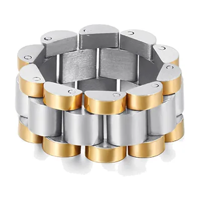 Herrenring mit Gliederketten-Design, Zweifarbiger Edelstahl