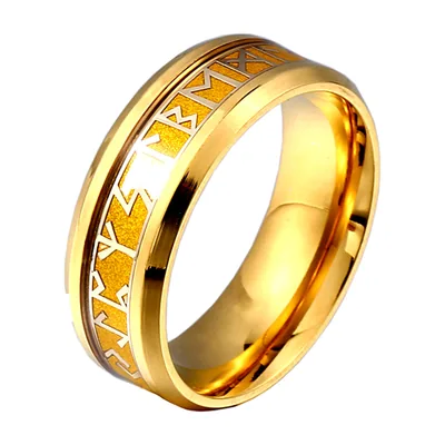 Anillo de Runas Vikingas en Tono Dorado, Acero Inoxidable