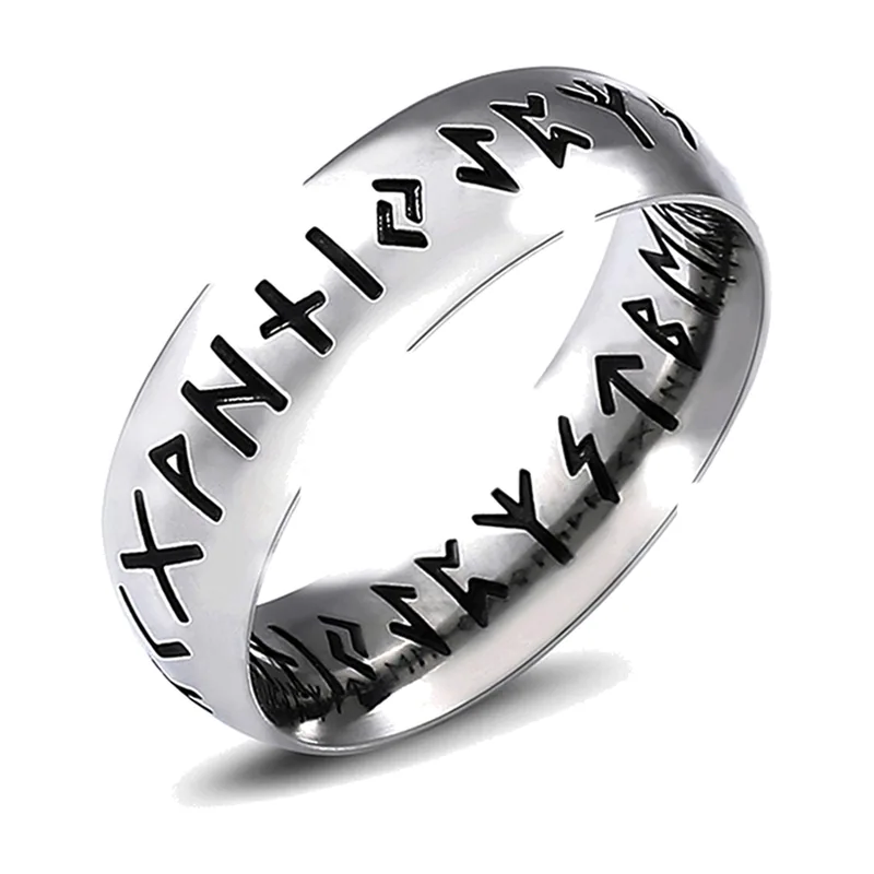 Bague Runes Vikings Gravée, Acier Inoxydable 316L