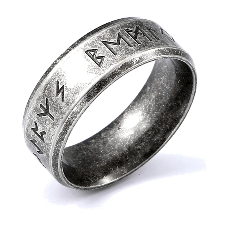 Odin Viking Rune Engraved Band Ring, Stainless Steel