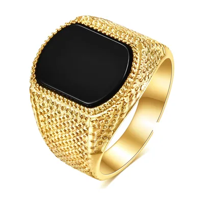 Herren Siegelring mit schwarzem Stein, Edelstahl