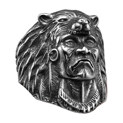 Native American Chief Ring, Edelstahl Antik-Finish