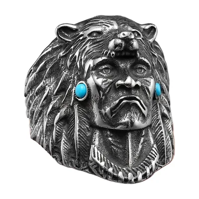 Native American Chief Ring mit blauen Steinen, Edelstahl