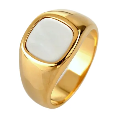 Anillo Sello Cuadrado con Piedra Blanca, Acero Inoxidable