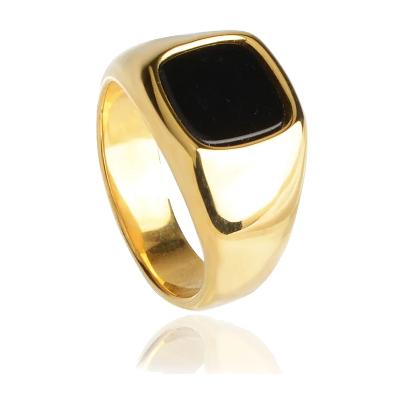 Herren Siegelring mit schwarzem Stein, 316L Edelstahl