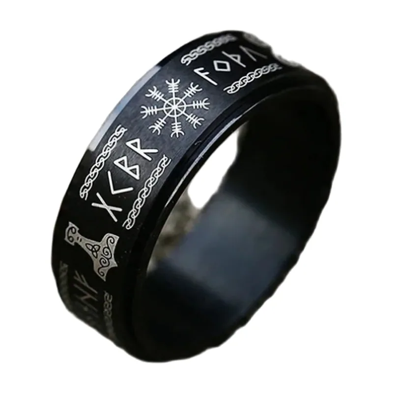 Odin Wikinger Trinity Ring mit Runen, Edelstahl