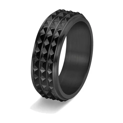 Pyramiden Spinner-Ring, Mattschwarz aus Edelstahl
