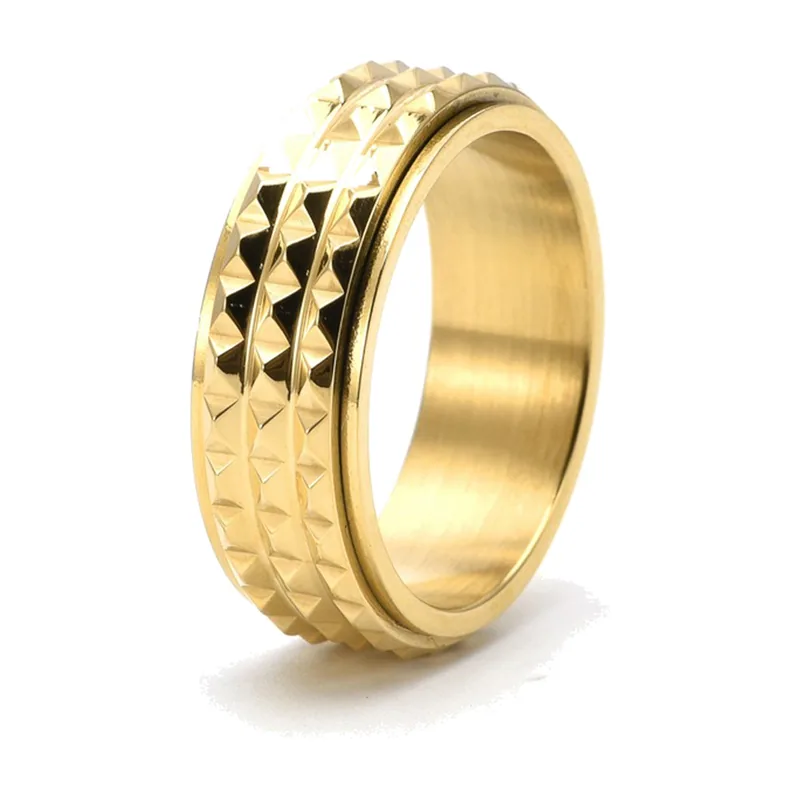 Pyramid Pattern Spinner Ring, Stainless Steel