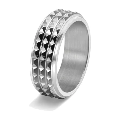 Herren Spinner-Ring mit Pyramiden-Struktur, Edelstahl