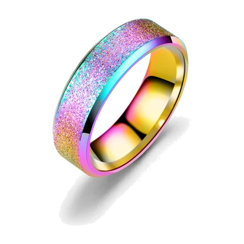 Anillo de Banda Glitter Arcoíris, Acero Inoxidable 316L