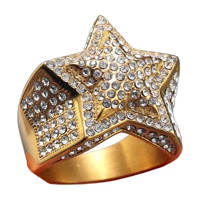Star Statement Ring with Clear Cubic Zirconia, Stainless Steel