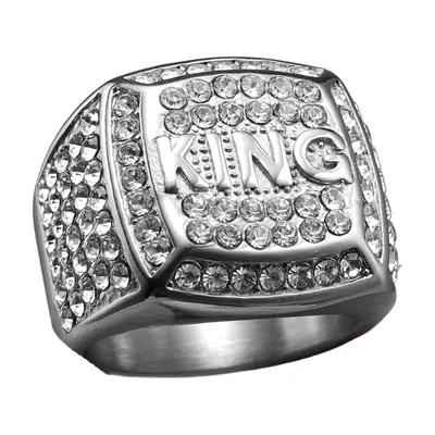 Anillo Sello Cuadrado con Motivo KING y Zirconia, Acero Inoxidable