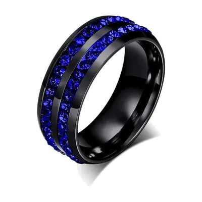 Anillo de Banda Negro con Zirconia Azul, Acero Inoxidable