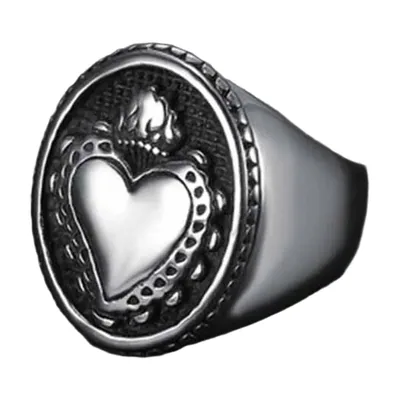 Anillo Sello Sagrado Corazón de Jesús, Acero Inoxidable