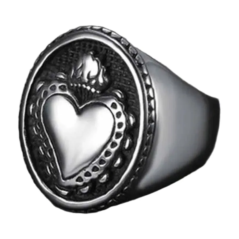 Bague Chevalière Sacré-Cœur de Jésus, Acier Inoxydable