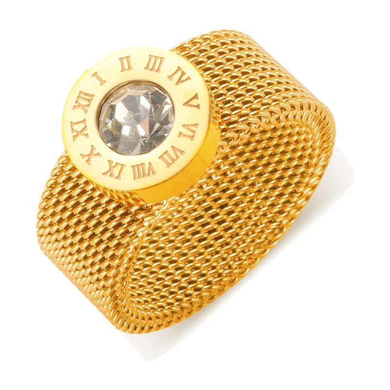 Anello con numeri romani e zircone, acciaio inossidabile