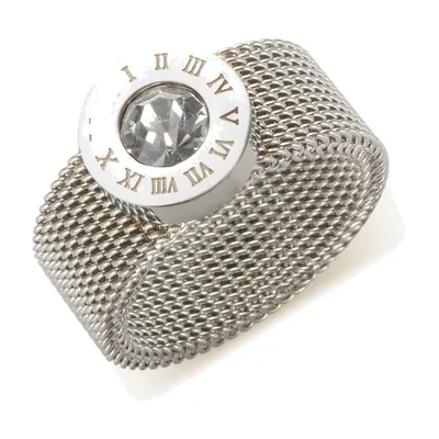 Anillo Sello con números romanos y circonita, acero inoxidable