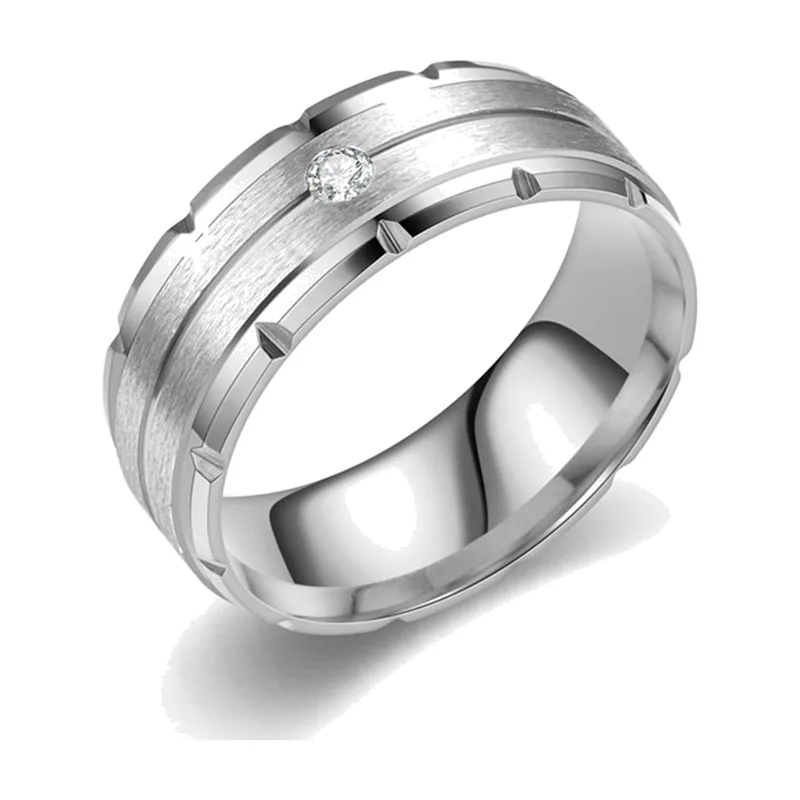 Geometrischer Herrenring mit Zirkonia, Edelstahl