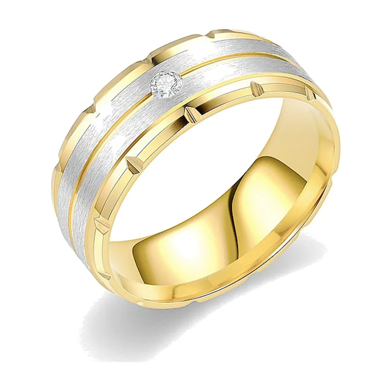 Bague Bicolore avec Zirconia Clair, Acier Inoxydable