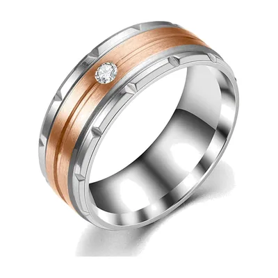 Anillo de Banda Bicolor con Zirconia Clara, Acero Inoxidable