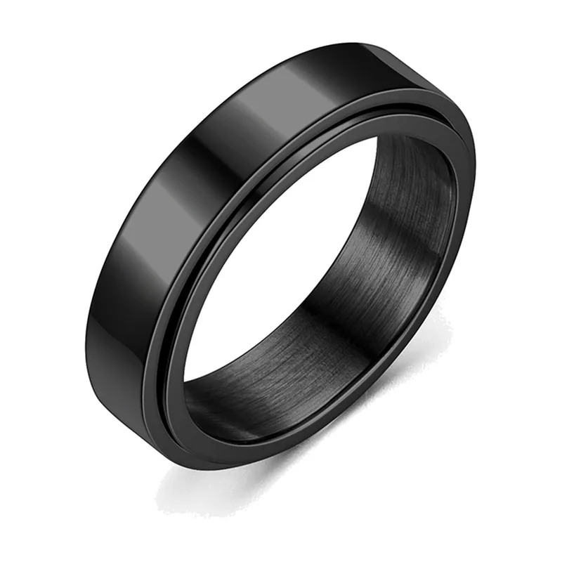 Bague Spinner Rotative Noire, Acier Inoxydable 316L
