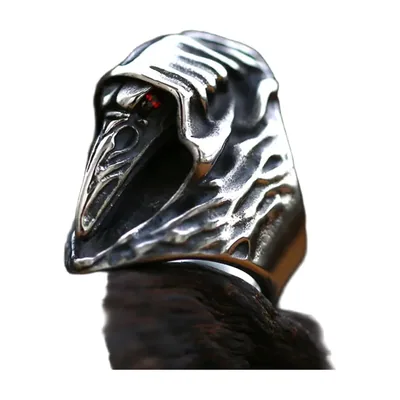 Plague Doctor Mask Ring with Red Stone, Stainless Steel