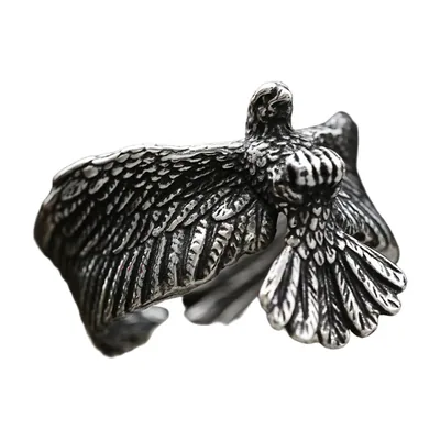 Anillo Vikingo de Águila y Cuervo, Acero Inoxidable Antiguo