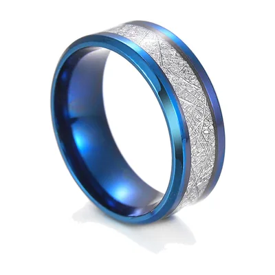 Anillo para Hombre Azul y Plateado con Inserto Texturizado, Acero Inoxidable