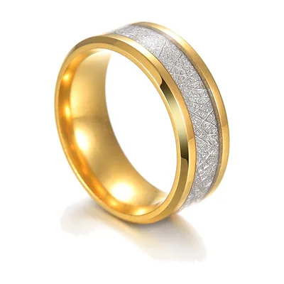Anillo de Banda Bicolor con Detalle Cepillado, Acero Inoxidable
