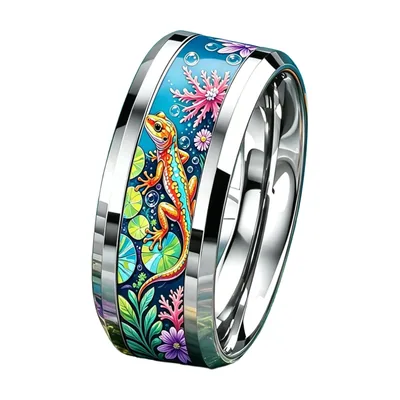 Anillo con Motivo de Medusa y Océano, Acero Inoxidable 316L