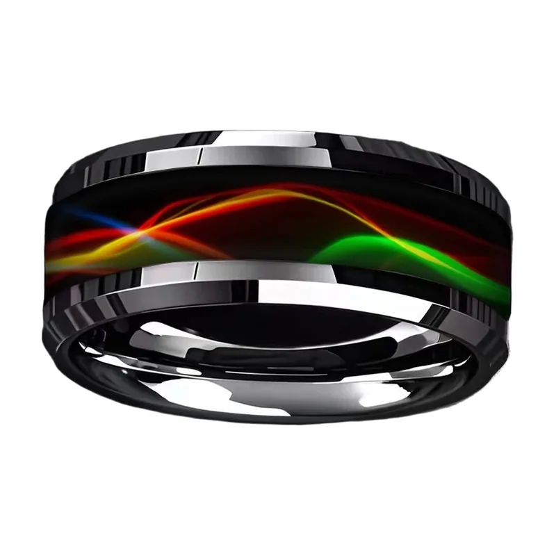 Anello Cyberpunk con Teschio e Intarsio Rosso, Acciaio Inossidabile
