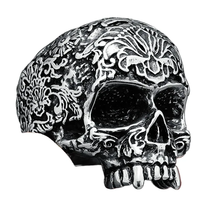 Carved Skull Statement Ring, 316L Stainless Steel
