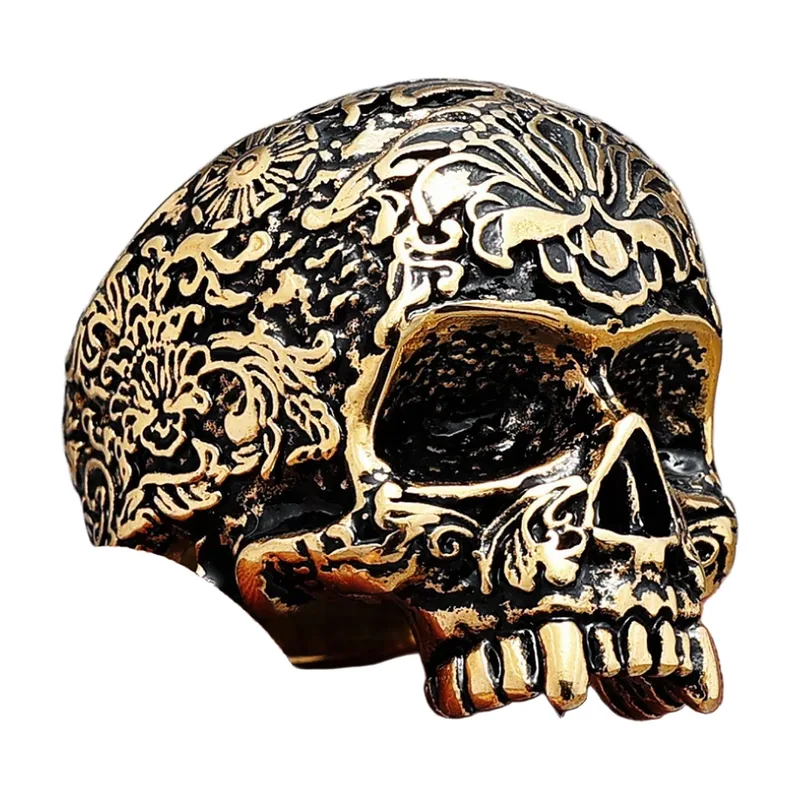 Anillo Statement de Calavera, Acero Inoxidable Oro Antiguo