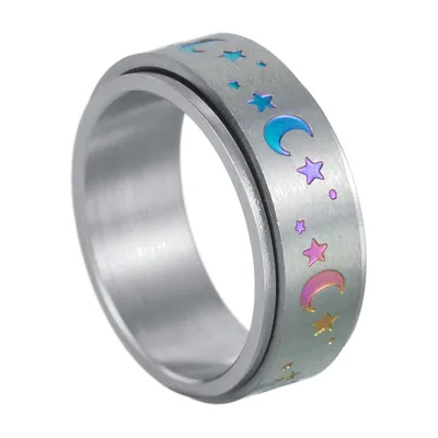 Spinner-Ring mit Mond- und Sternmotiven, 316L Edelstahl