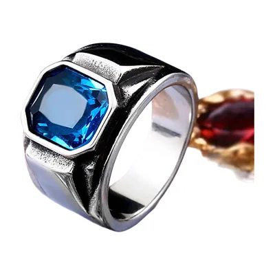 Anello Sigretto Nodo Celtico con Pietra Blu, Acciaio Inossidabile