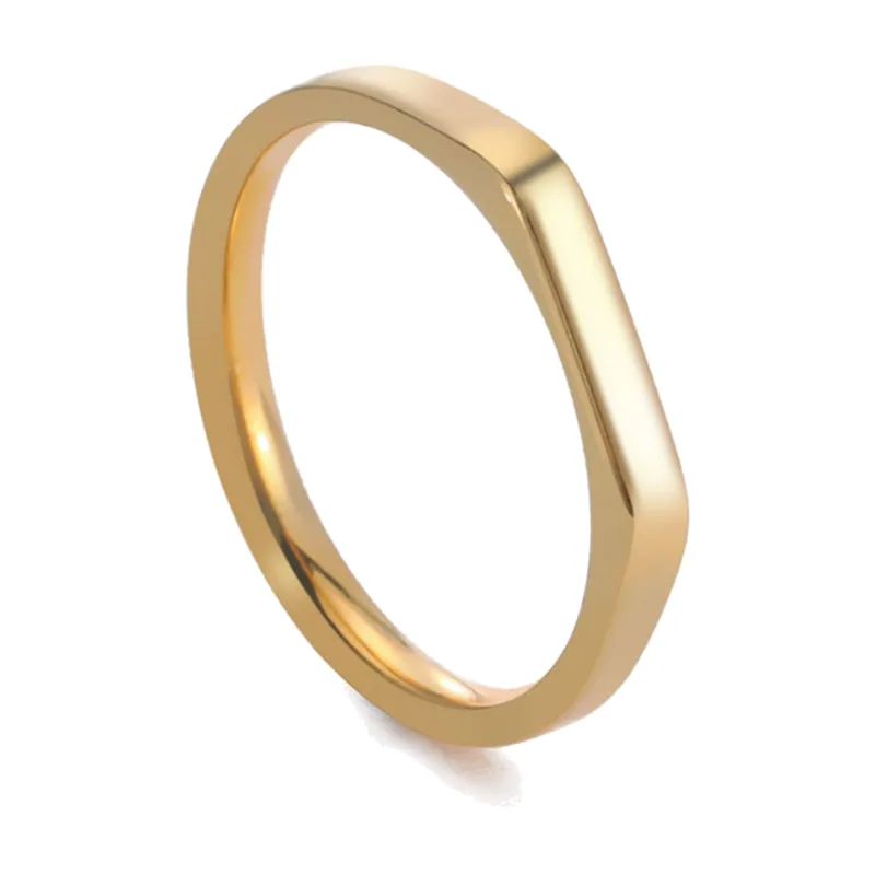 Chevalière Carrée Minimaliste, Bague à Plat, Acier Inoxydable