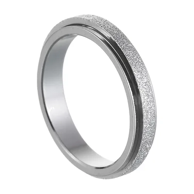 Rotating Spinner Ring with Frosted Texture, Stainless Steel