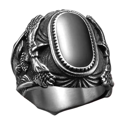 Anillo Sello de Águila con Piedra Negra, Acero Inoxidable