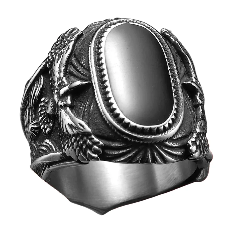 Adler Siegelring mit schwarzem Stein, Edelstahl